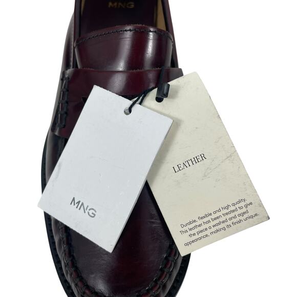 Mango MNG Round Toe Leather Penny Loafer Burgundy Red Size 38/ US 7.5 - Picture 13 of 13